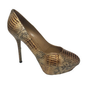 Sergio Rossi Pump Leather Platform Slim Heel Snake Python Bronze Metal 39.5
